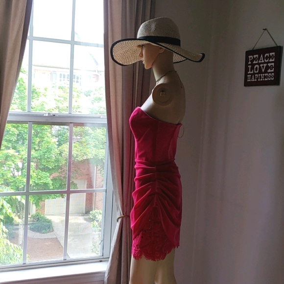 Amanda Uprichard Pink Velvet Lace Slit Dress - Picture 3 of 9